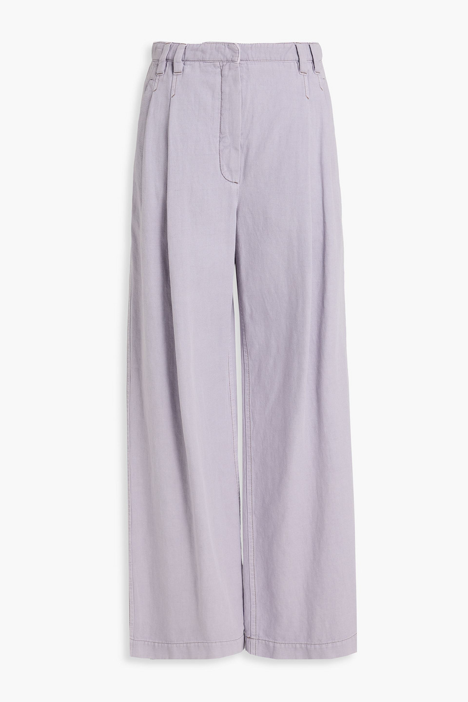 brunello cucinelli - pleated cotton and linen-blend twill wide-leg pants - purple - it 34