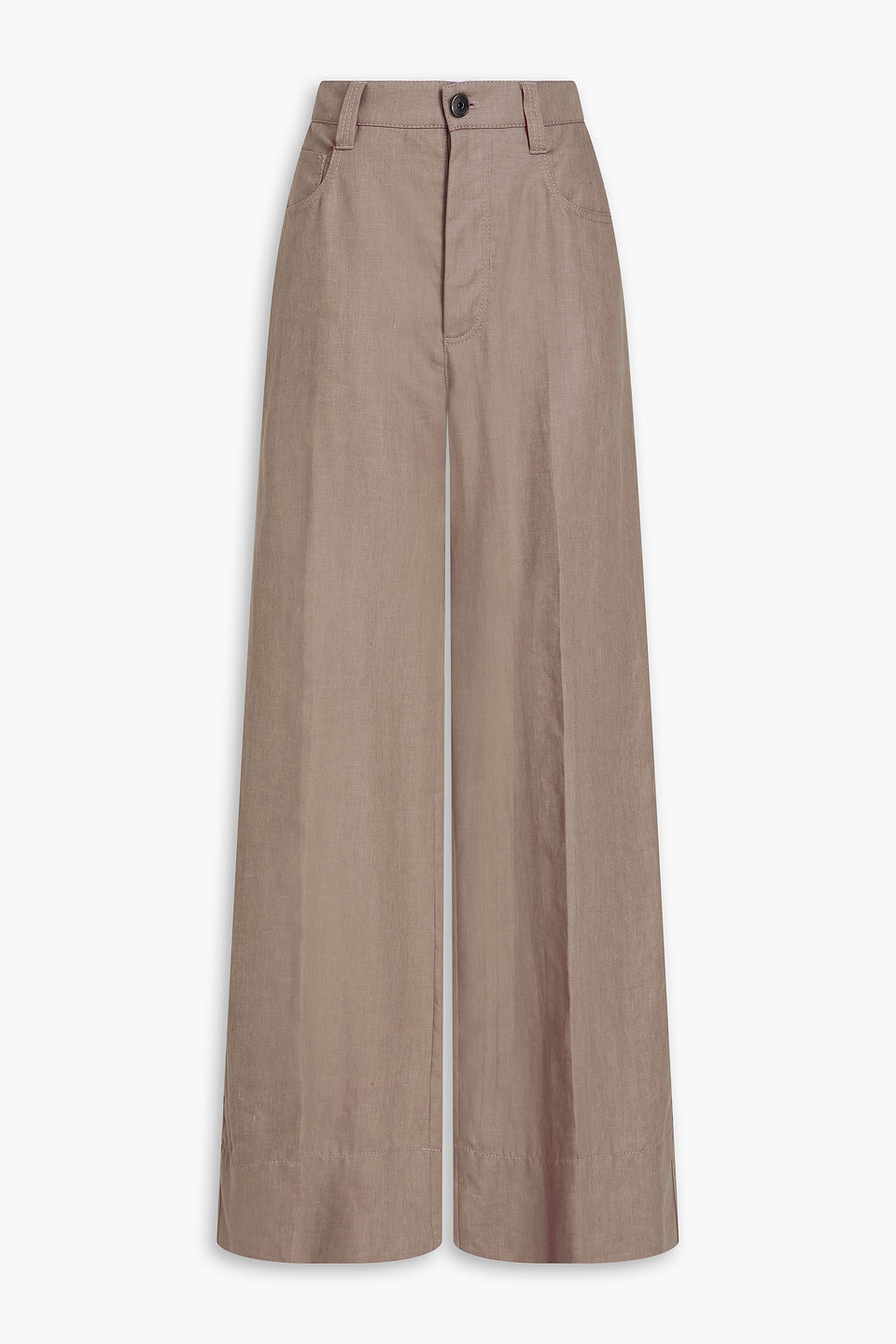 Brunello Cucinelli Linen Wide-leg Pants In Brown