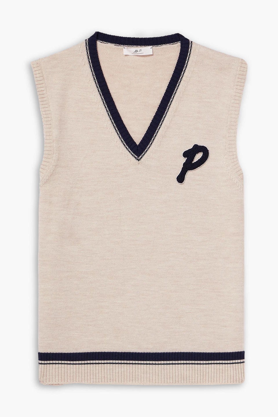 mr p. - logo-appliquéd striped merino wool vest - neutral - s