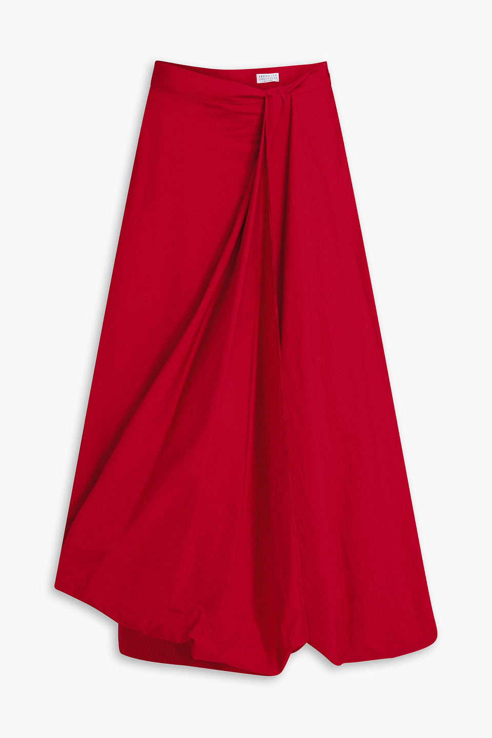 Brunello Cucinelli Draped Crinkled Cotton-blend Poplin Maxi Skirt In Red