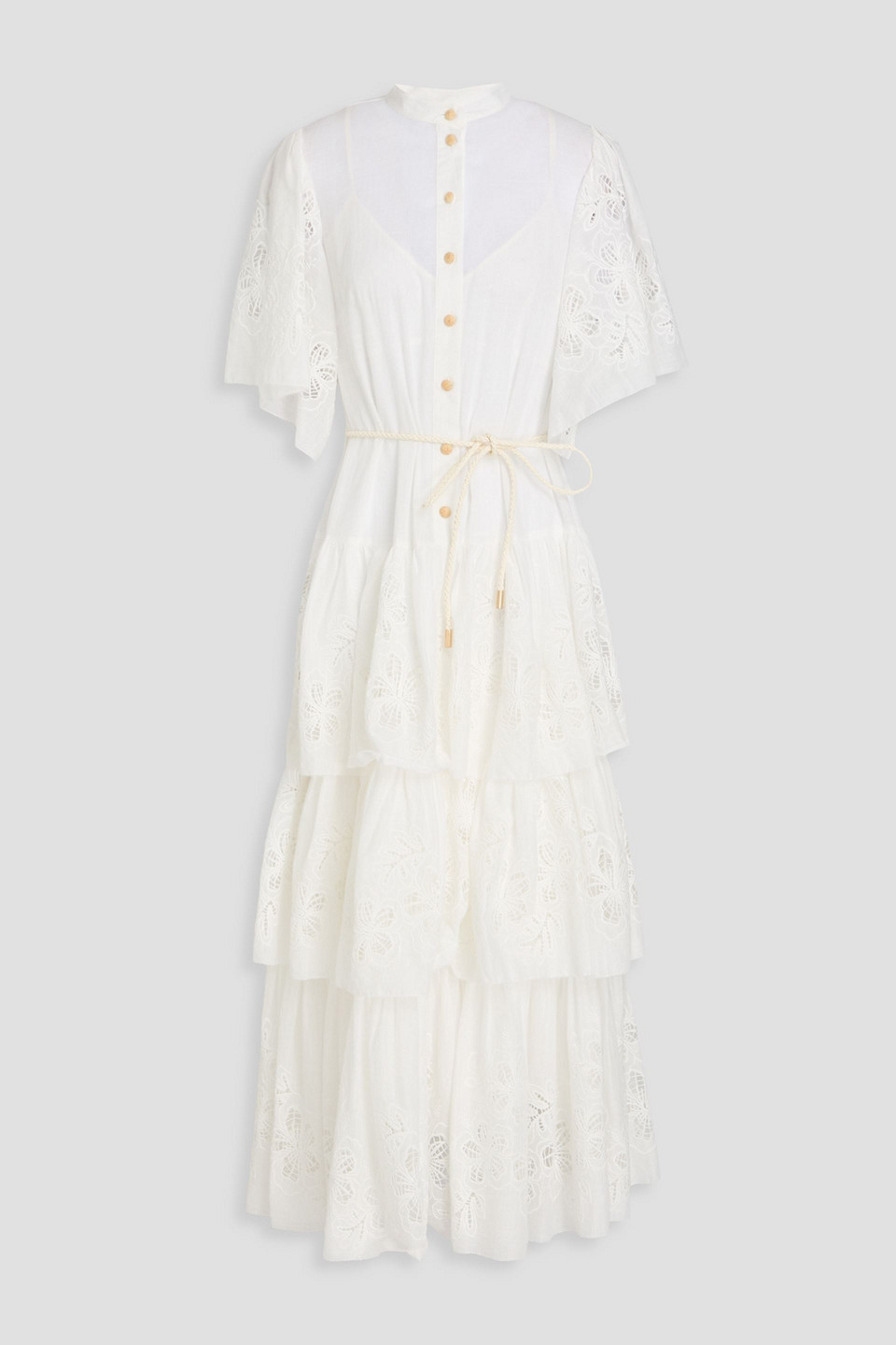 Zimmermann Tiered Cotton Midi Dress In White