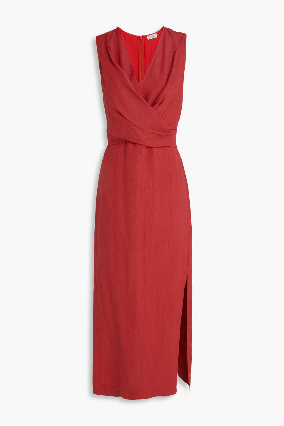 brunello cucinelli - wrap-effect twill midi dress - red - m