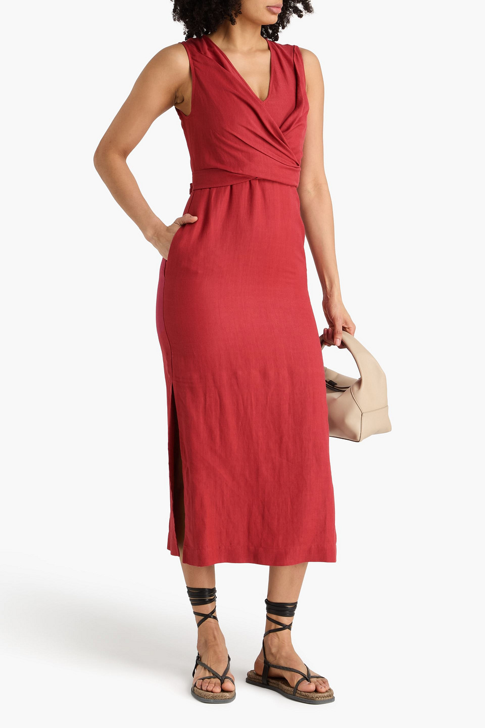  Brunello Cucinelli - Midikleid Aus Twill Mit Wickeleffekt - Rot - Xs 