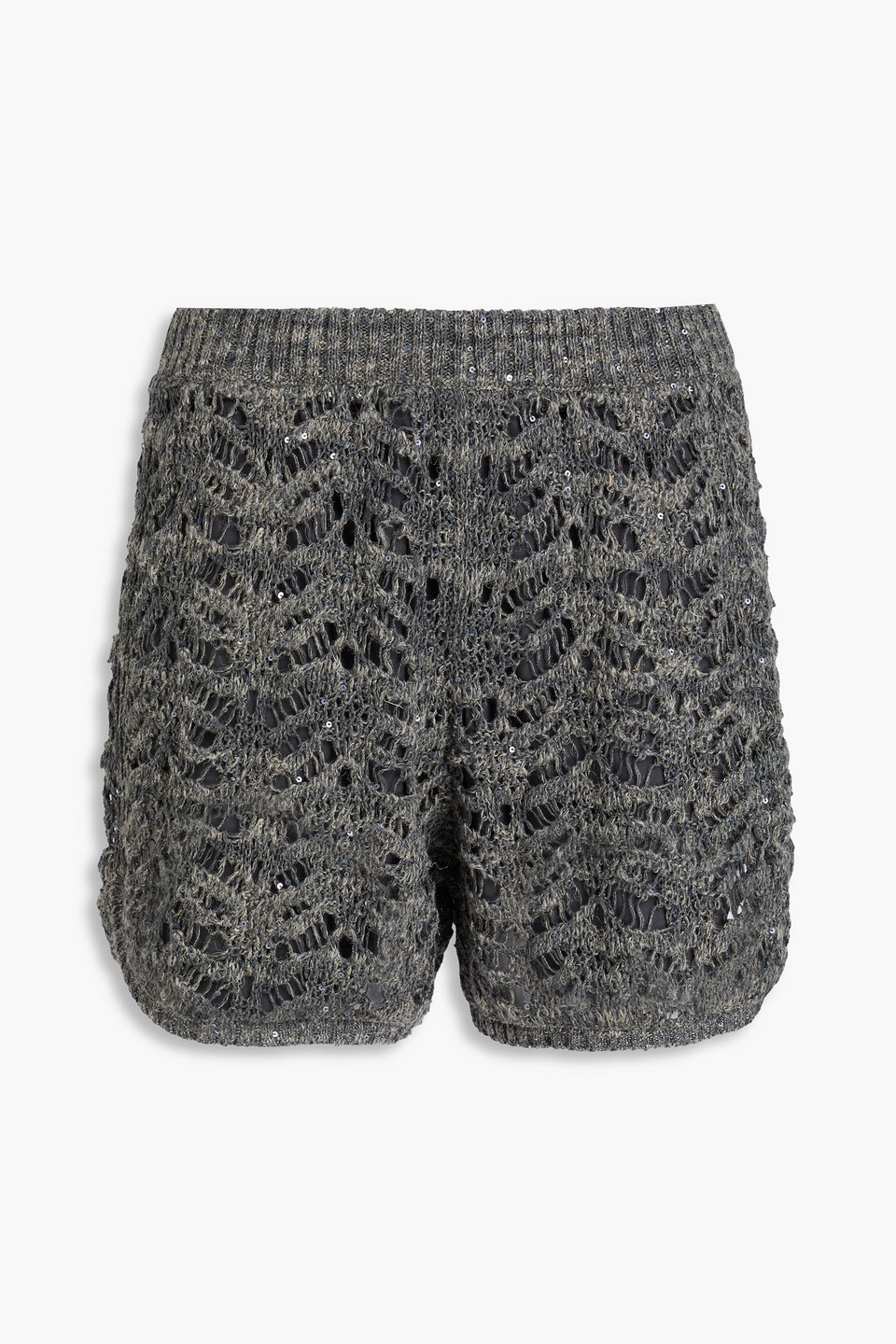 Brunello Cucinelli Sequin-embellished Open-knit Shorts In Gray