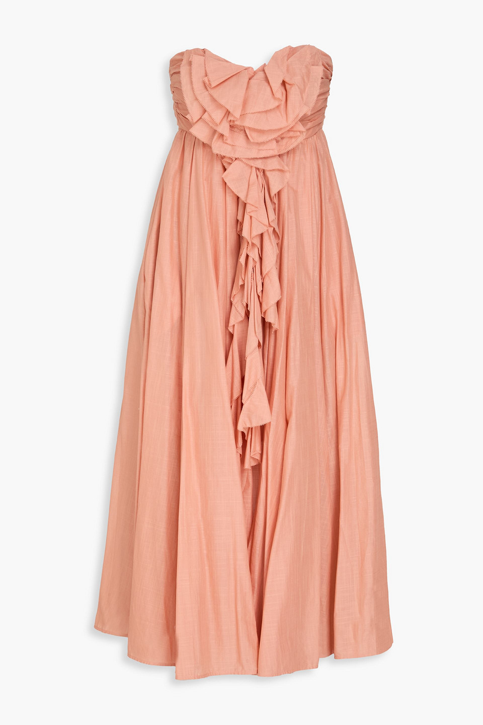 zimmermann - strapless ruffled cotton-mousseline midi dress - pink - 1