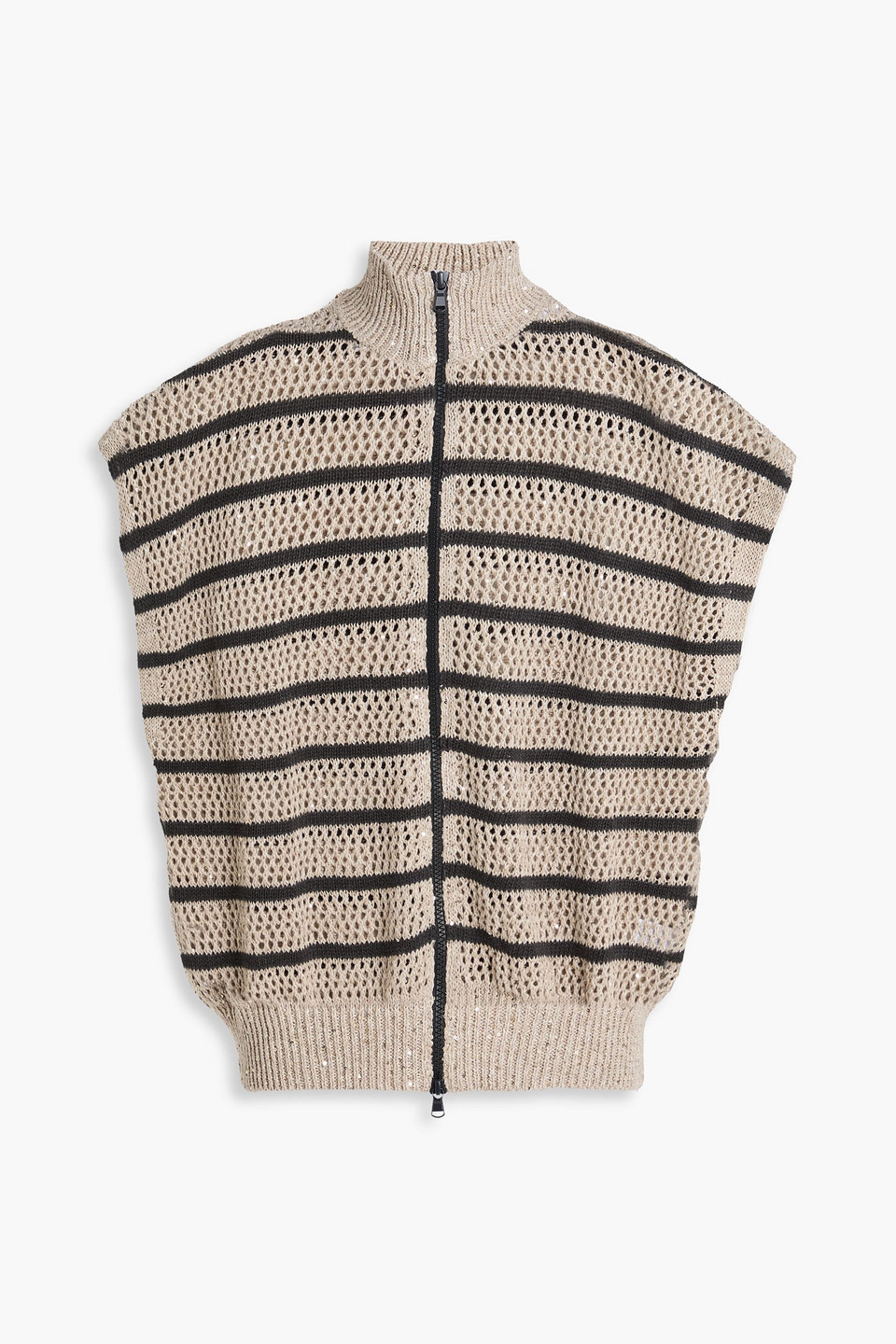 Brunello Cucinelli Striped Open-knit Linen-blend Vest In Multi
