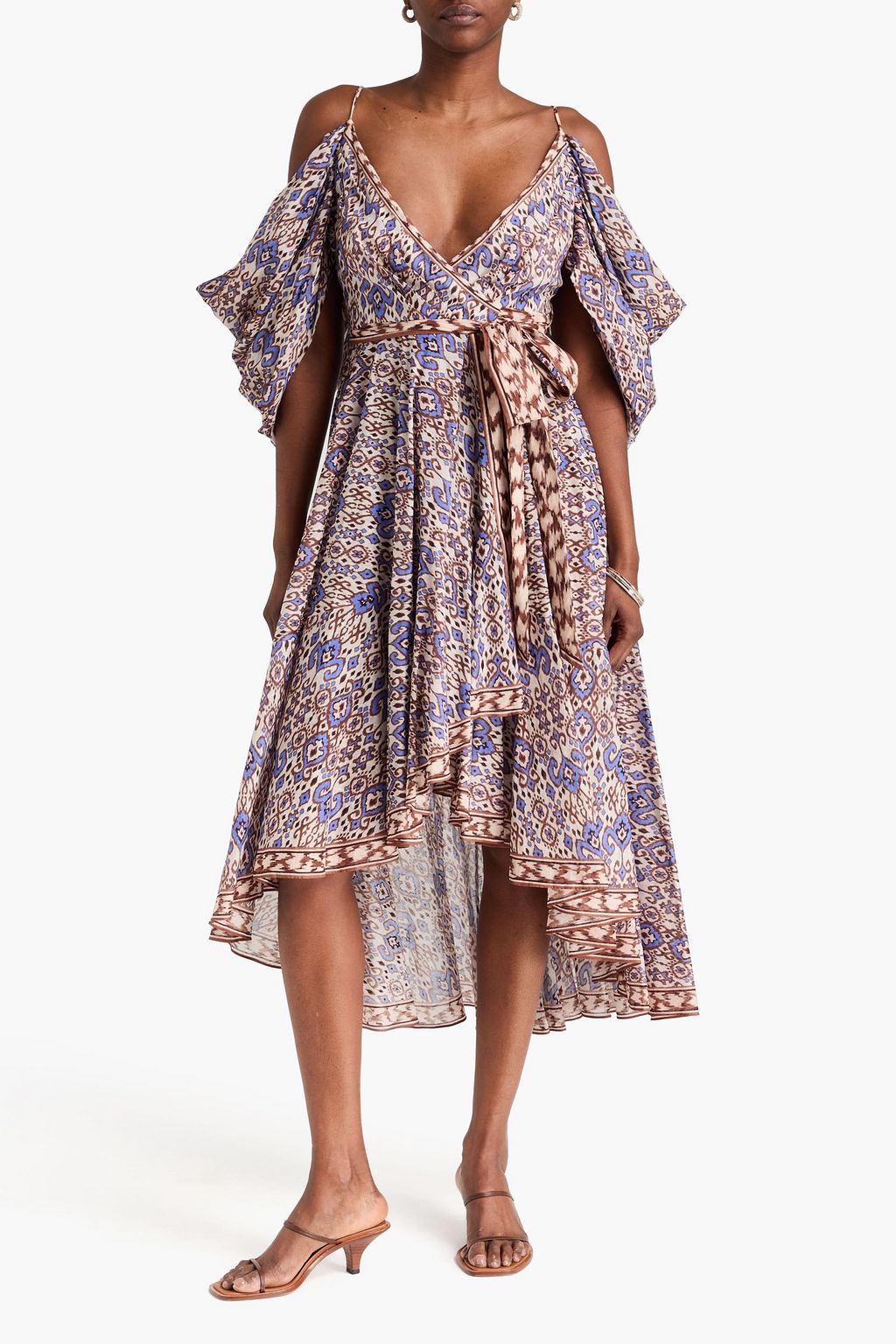 Zimmermann Wylie Wrap Midi Dress, Cornflower Ikat, Size 2, 100% Cotton