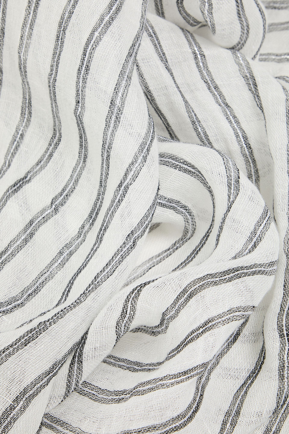  Brunello Cucinelli - Gestreifter Schal Aus Gaze Aus Einer Leinenmischung Mit Metallic-effekt - Weiß - Onesize 