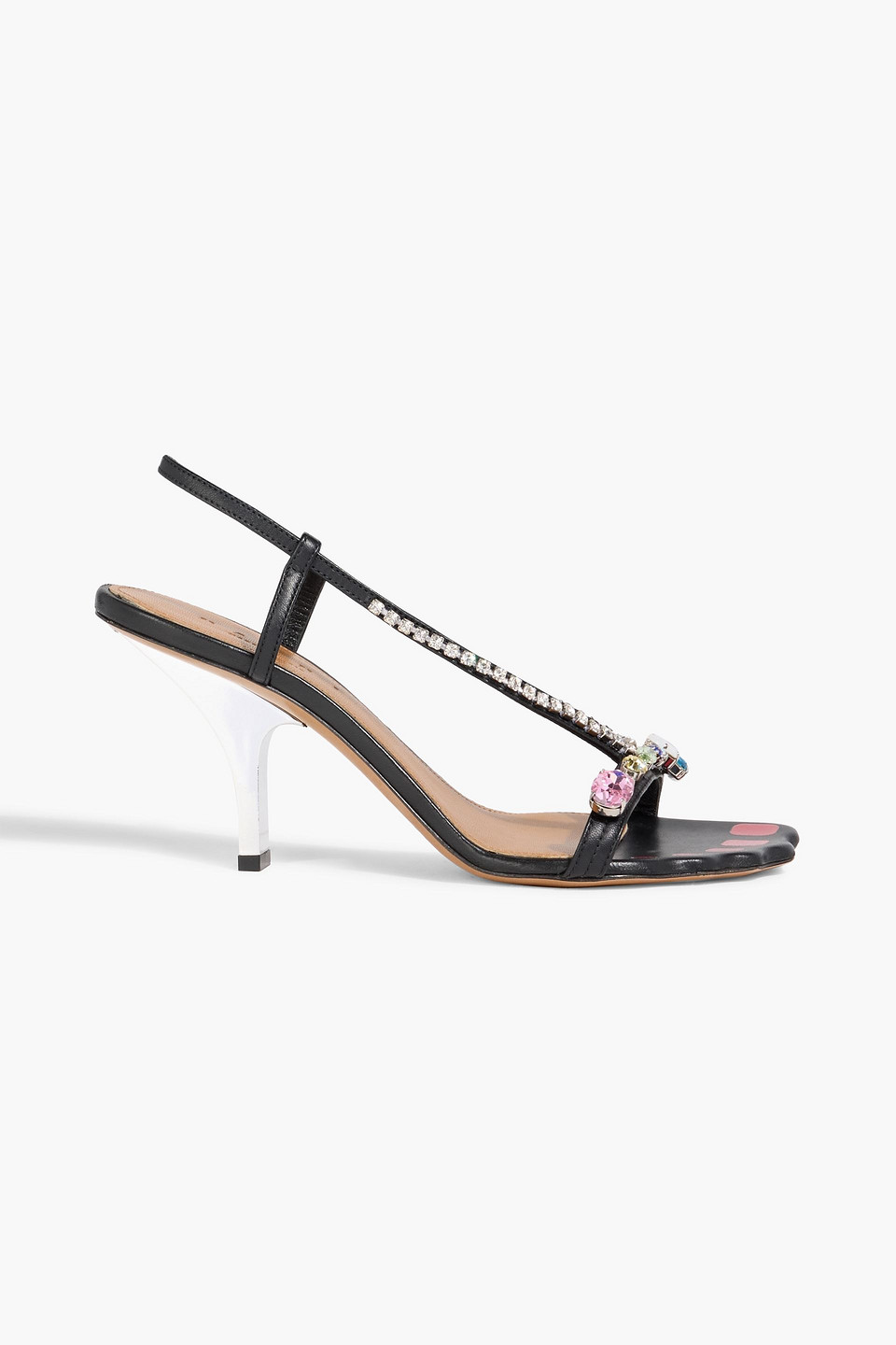 marni - crystal-embellished leather slingback sandals - black - eu 38