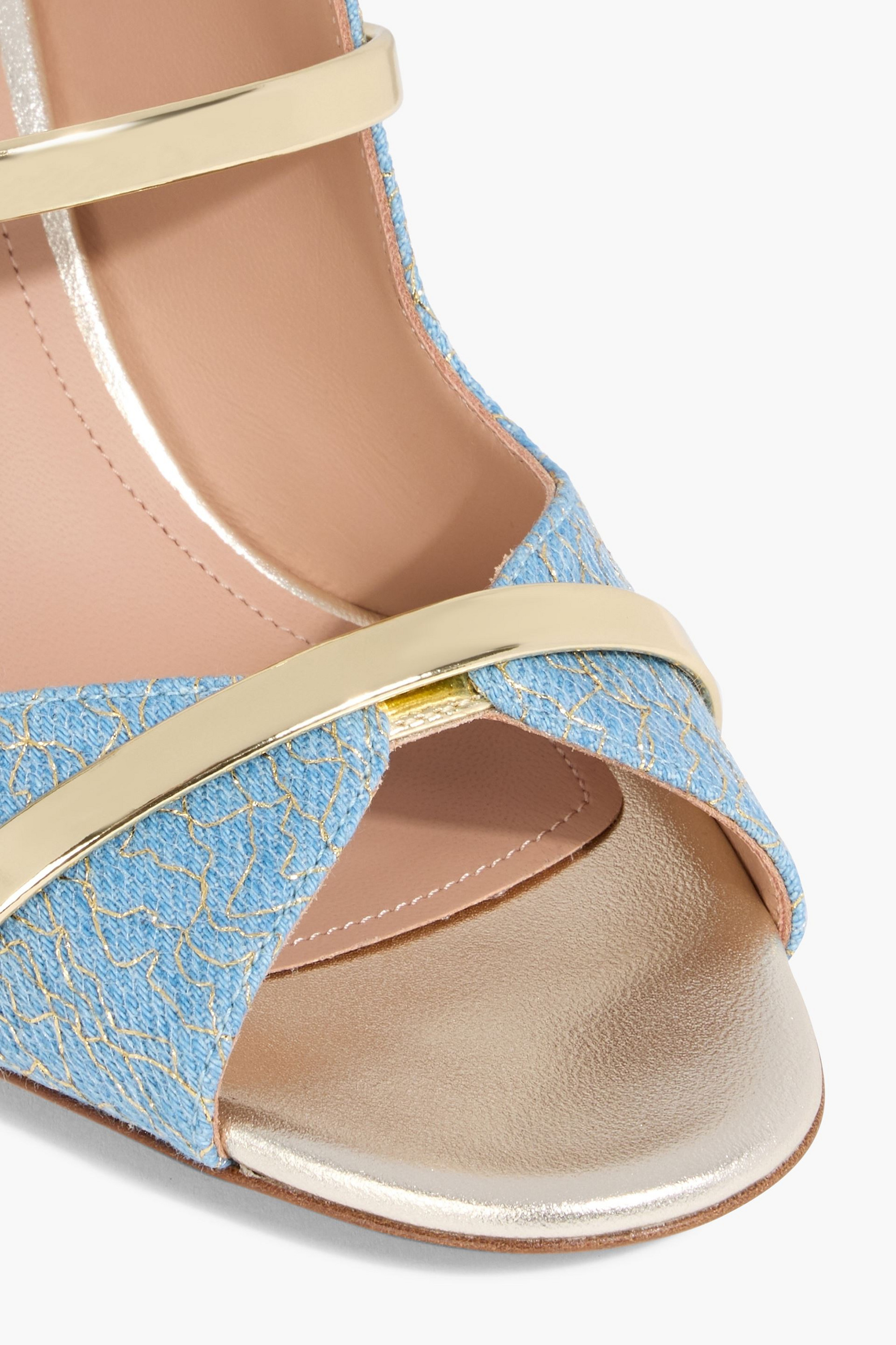 Malone Souliers Norah metallic embroidered denim mules