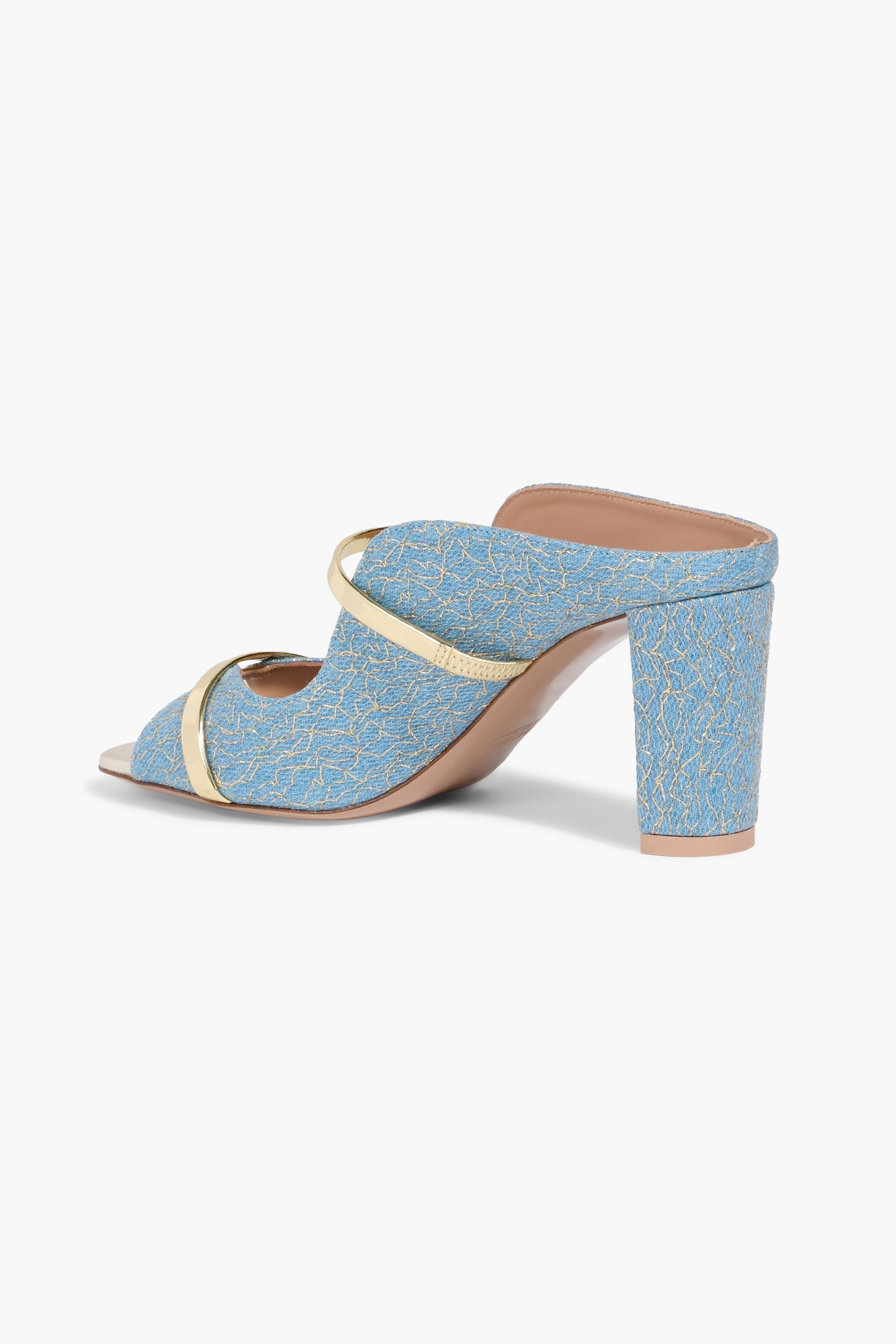 Malone Souliers Norah metallic embroidered denim mules