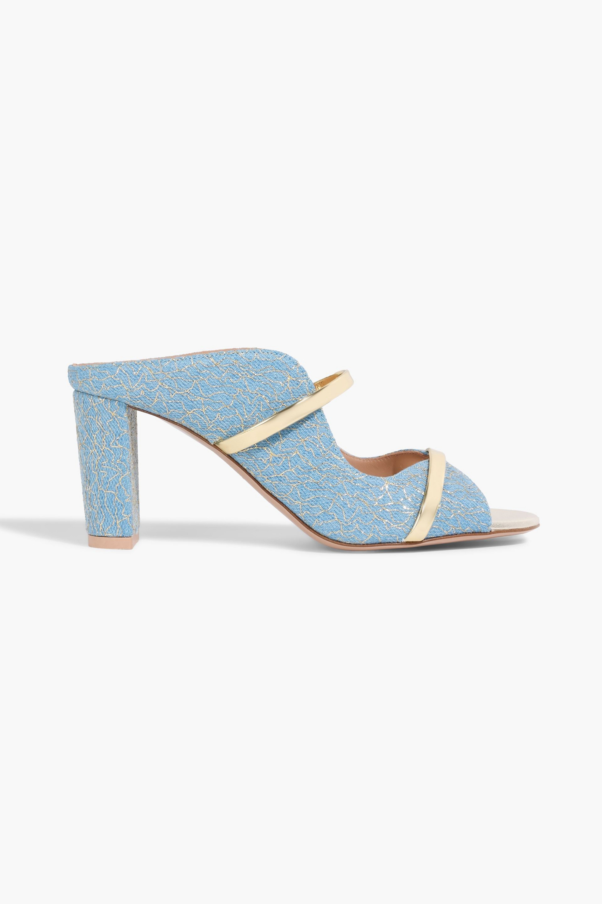 Malone Souliers Norah metallic embroidered denim mules