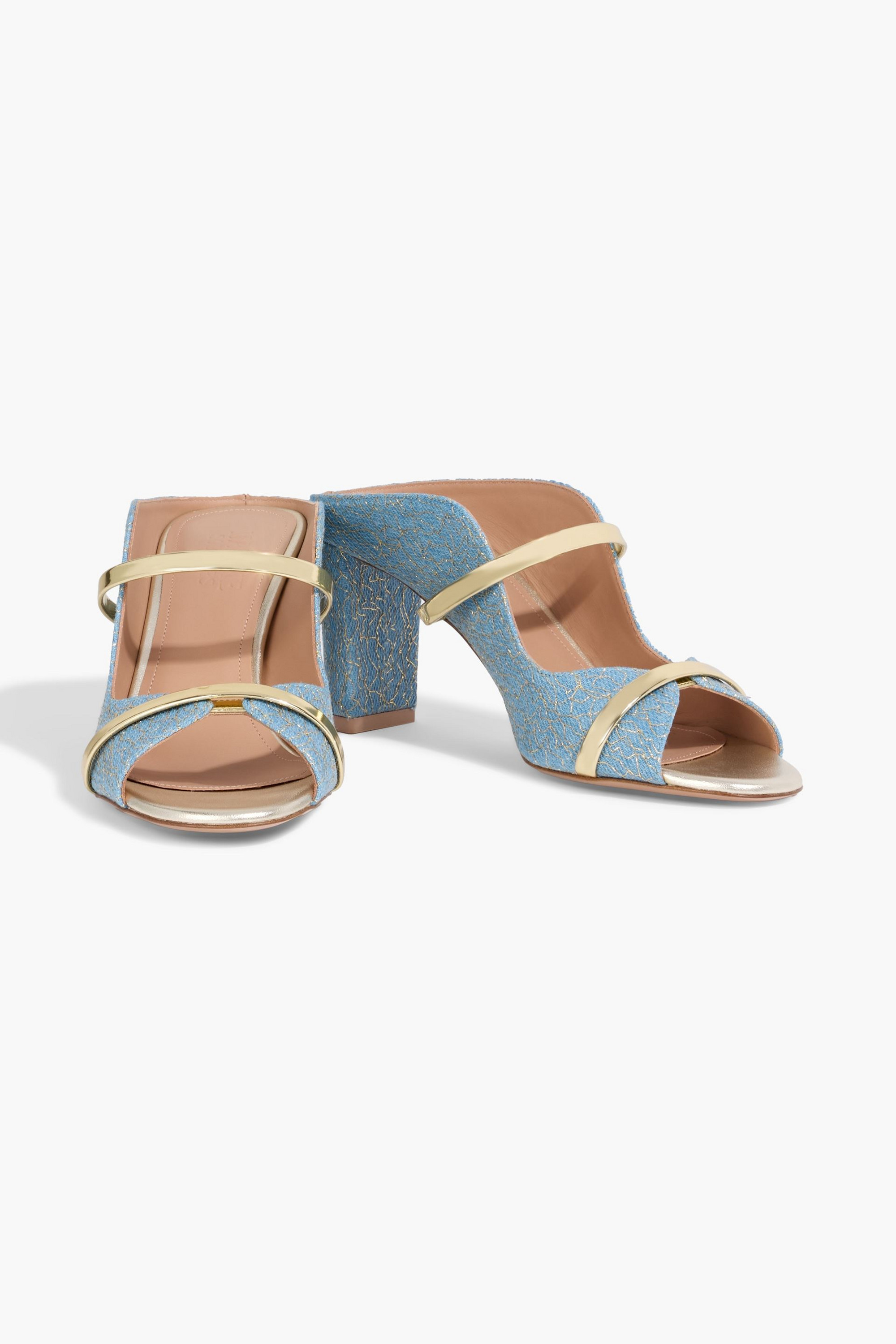 Malone Souliers Norah metallic embroidered denim mules