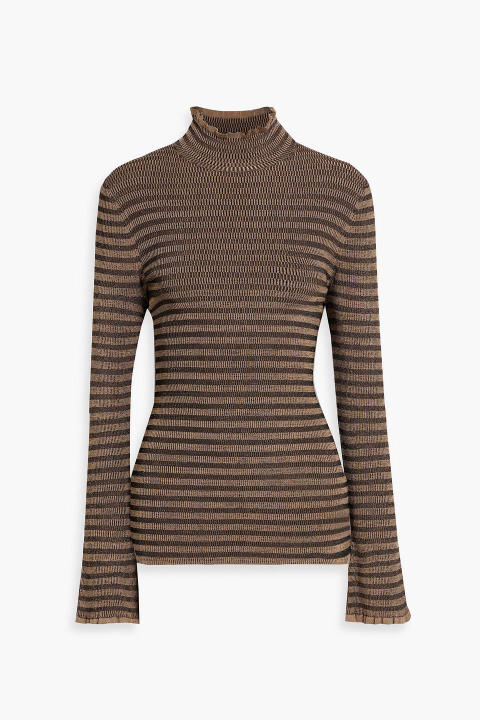 Proenza Schouler Phyllis Ruffled Striped Jacquard-knit Sweater In Brown