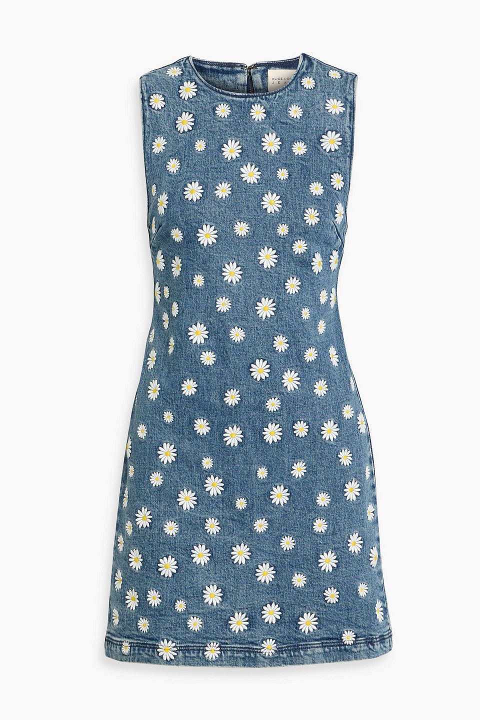 Alice And Olivia Wynell Embroidered Denim Mini Dress In Blue