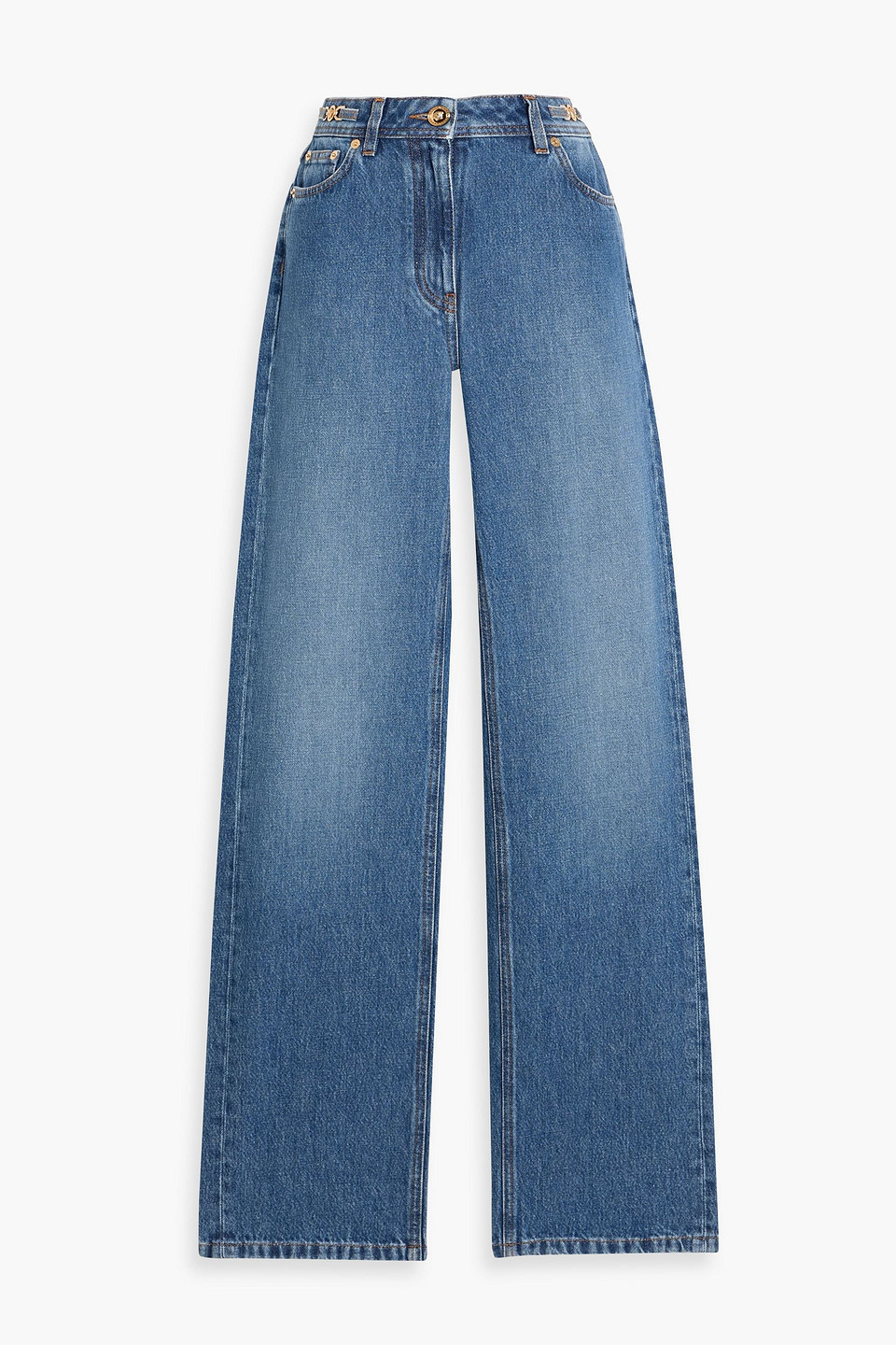 Versace Embellished High-rise Straight-leg Jeans In Blue