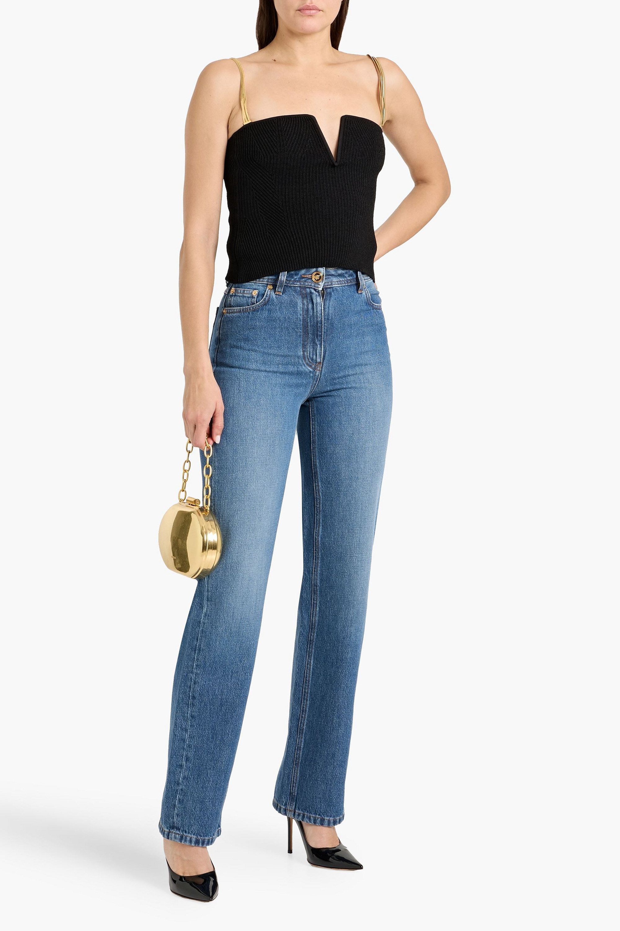 Versace Embellished high-rise straight-leg jeans