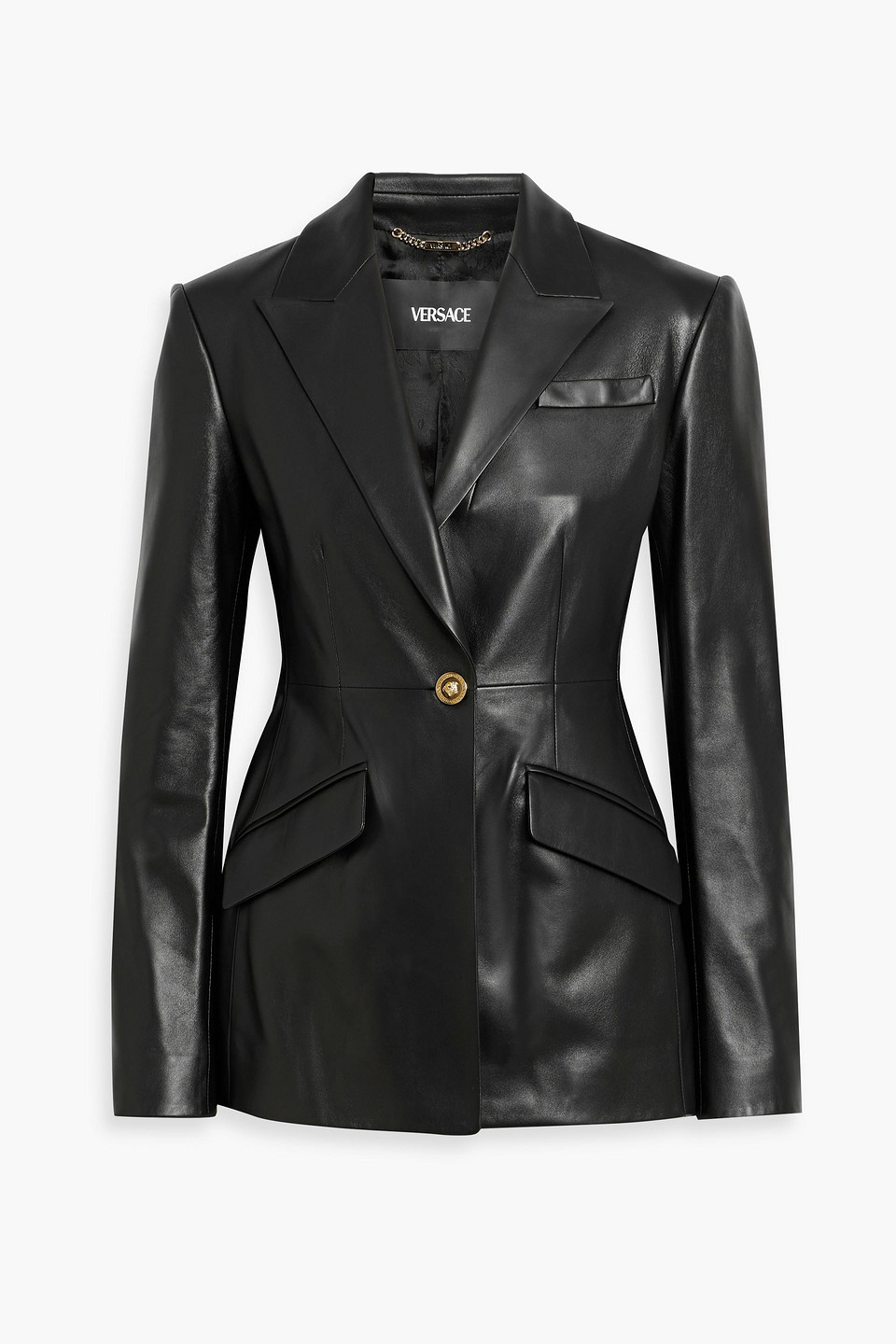 Versace Leather Blazer In Black