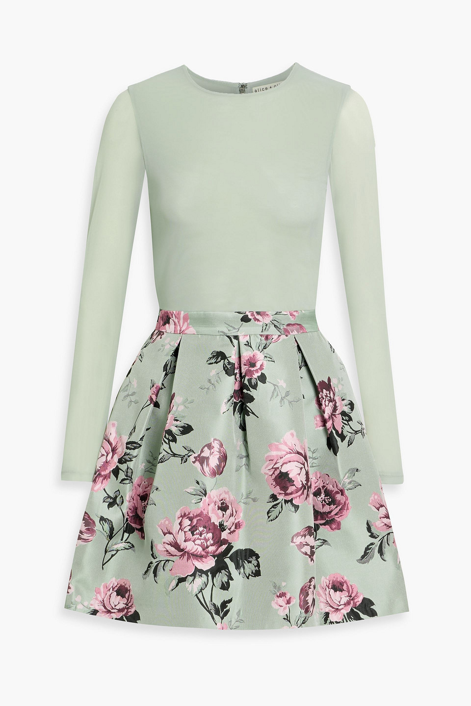 alice olivia - chara stretch-tulle and floral-jacquard mini dress - green - us 6