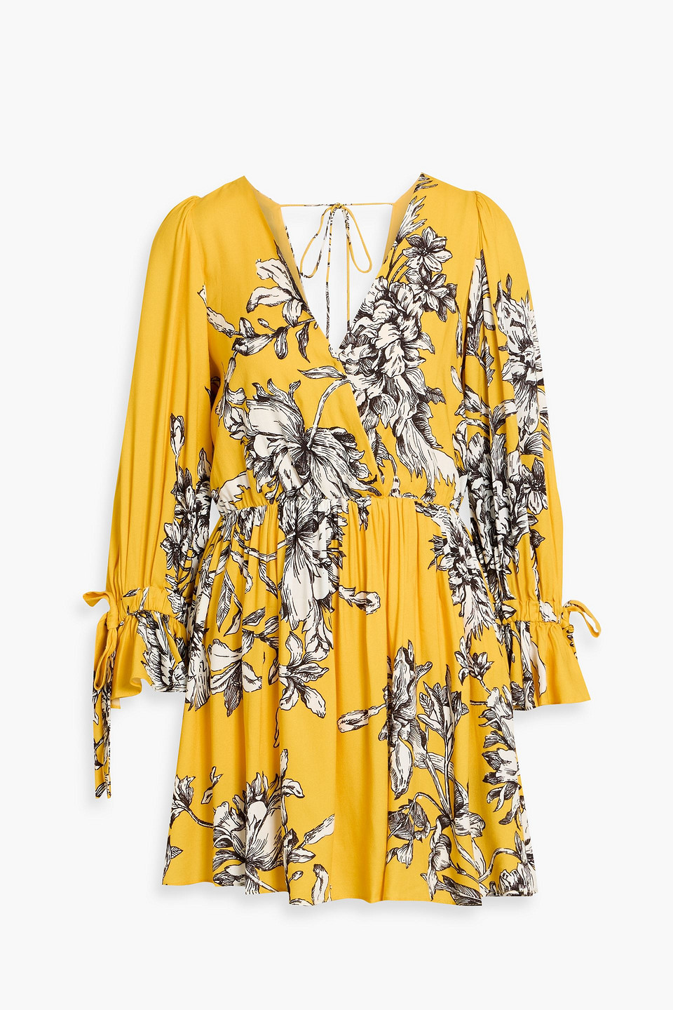 alice olivia - clarissa bow-detailed floral-print crepe mini dress - yellow - us 0