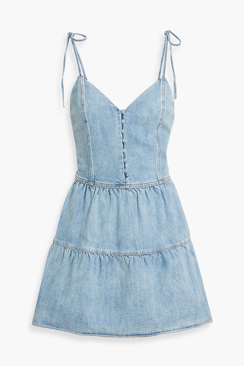Alice And Olivia Shanti Tiered Denim Mini Dress In Blue