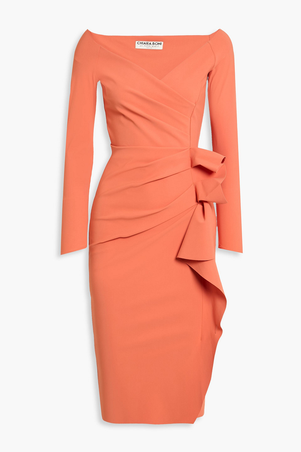 chiara boni la petite robe - silvera off-the-shoulder ruffled stretch-jersey midi dress - orange - it 38
