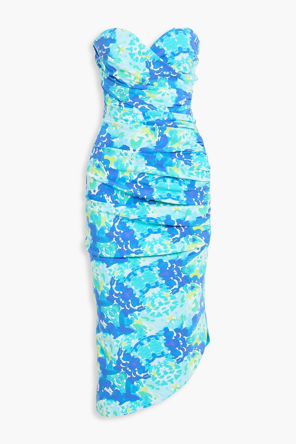 chiara boni la petite robe - kisho strapless ruched floral-print stretch-jersey midi dress - blue - it 40