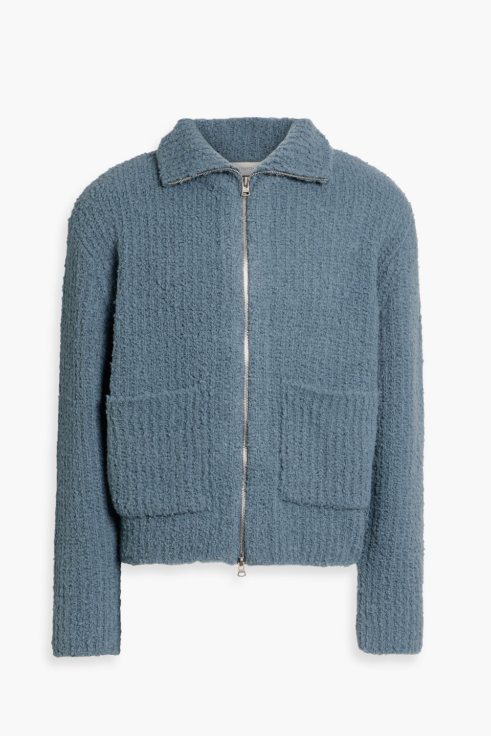 Le 17 Septembre Ribbed Bouclé-knit Wool-blend Zip-up Sweater In Blue
