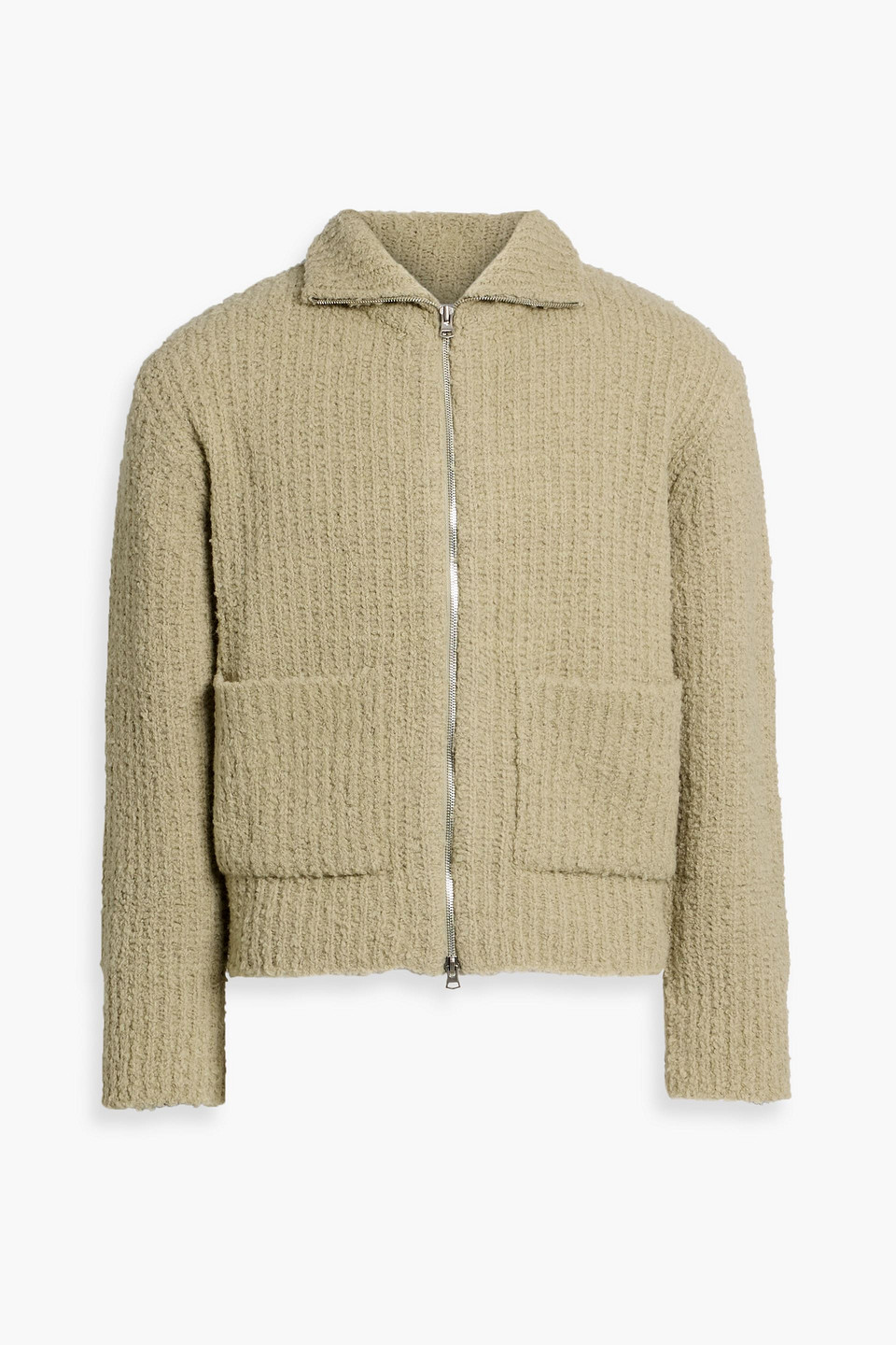 Le 17 Septembre Ribbed Bouclé-knit Wool-blend Zip-up Sweater In Green