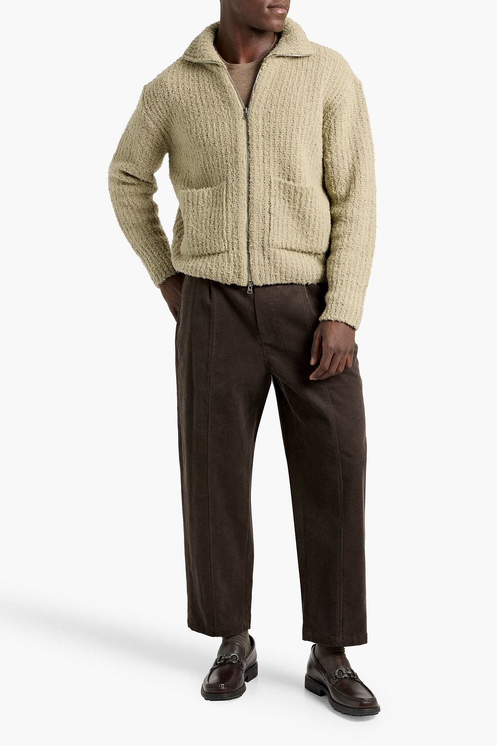 LE 17 SEPTEMBRE　DRAWCORD COLLAR JUMPER LE 17 SEPTEMBRE Ribbed bouclé-knit wool-blend zip-up sweater | THE