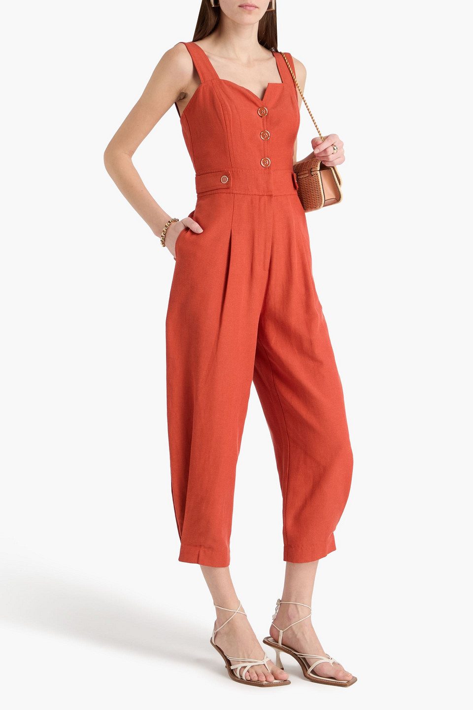  Farm Rio - Cropped Cotton And Lyocell-blend Jumpsuit - Red - Xxs 