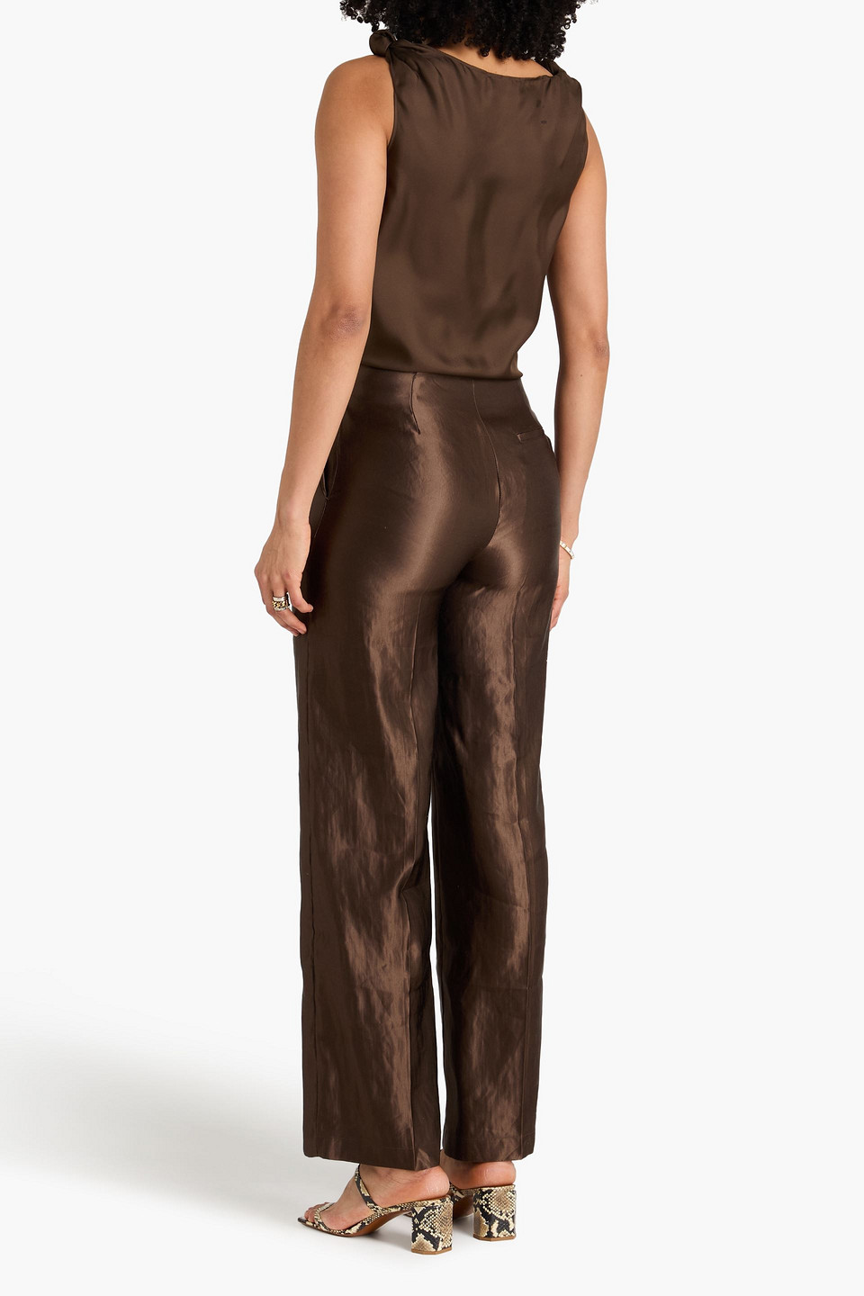  Loulou De Saison - Hose „sally“ Mit Geradem Bein Aus Baumwollsatin Aus Einer Leinen-seidenmischung - Braun - Xs 