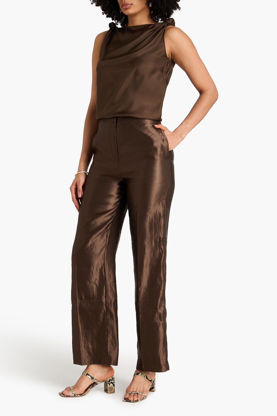  Loulou De Saison - Hose „sally“ Mit Geradem Bein Aus Baumwollsatin Aus Einer Leinen-seidenmischung - Braun - Xs 