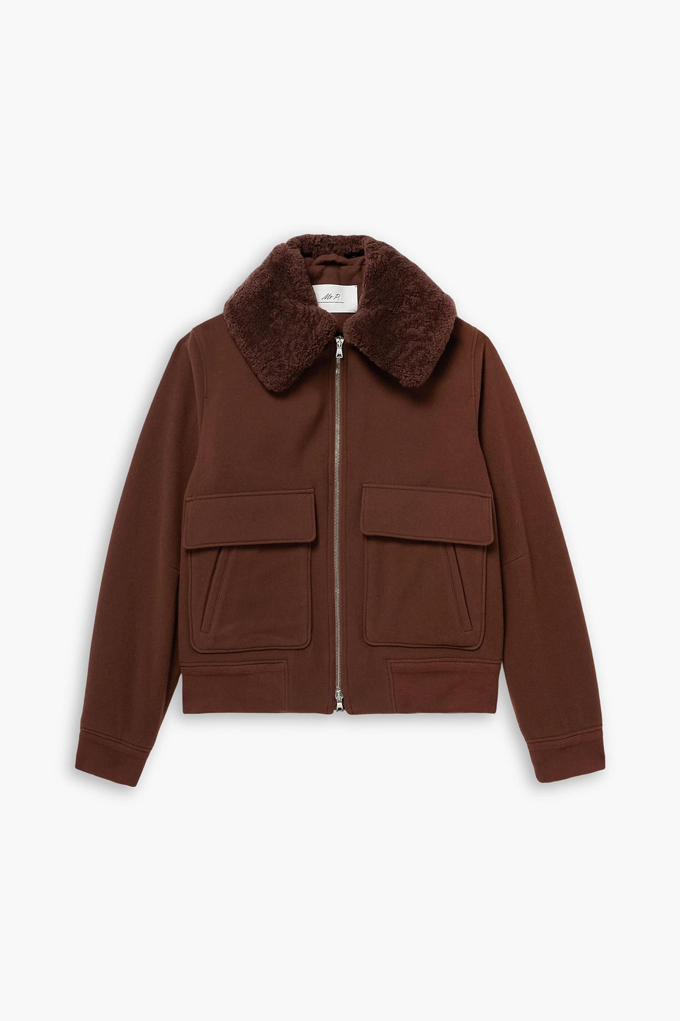 mr p. - shearling-trimmed wool-blend felt bomber jacket - brown - s