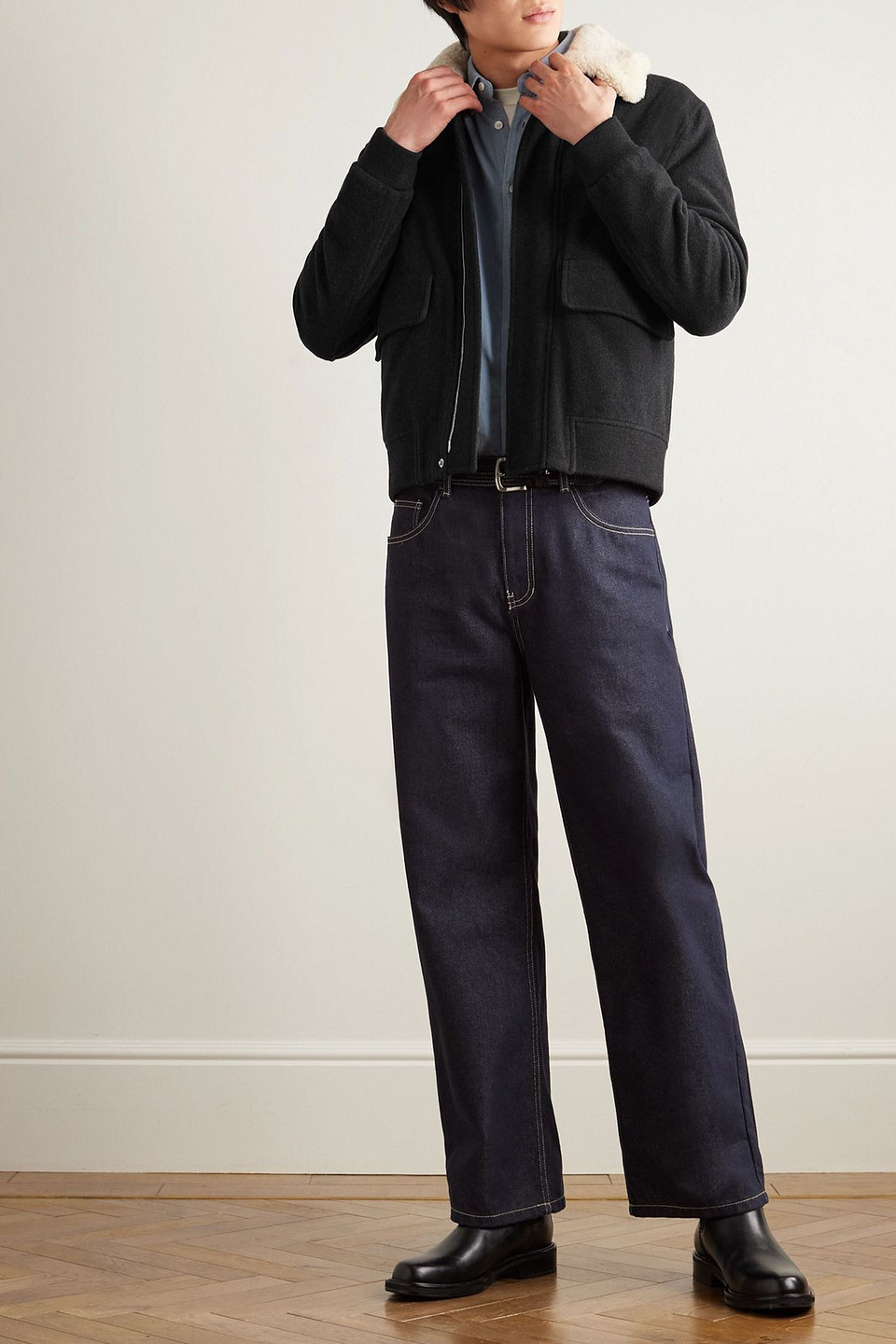  Mr P. - Shearling-trimmed Wool-blend Felt Bomber Jacket - Gray - S 