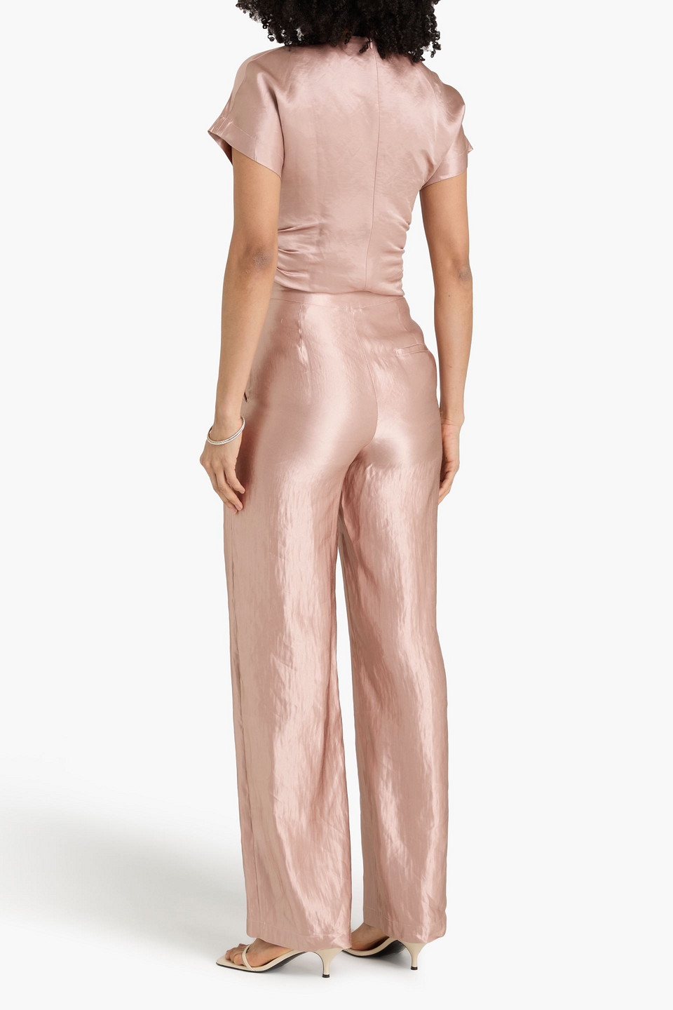  Loulou De Saison - Hose „sally“ Mit Geradem Bein Aus Baumwollsatin Aus Einer Leinen-seidenmischung - Pink - Xs 