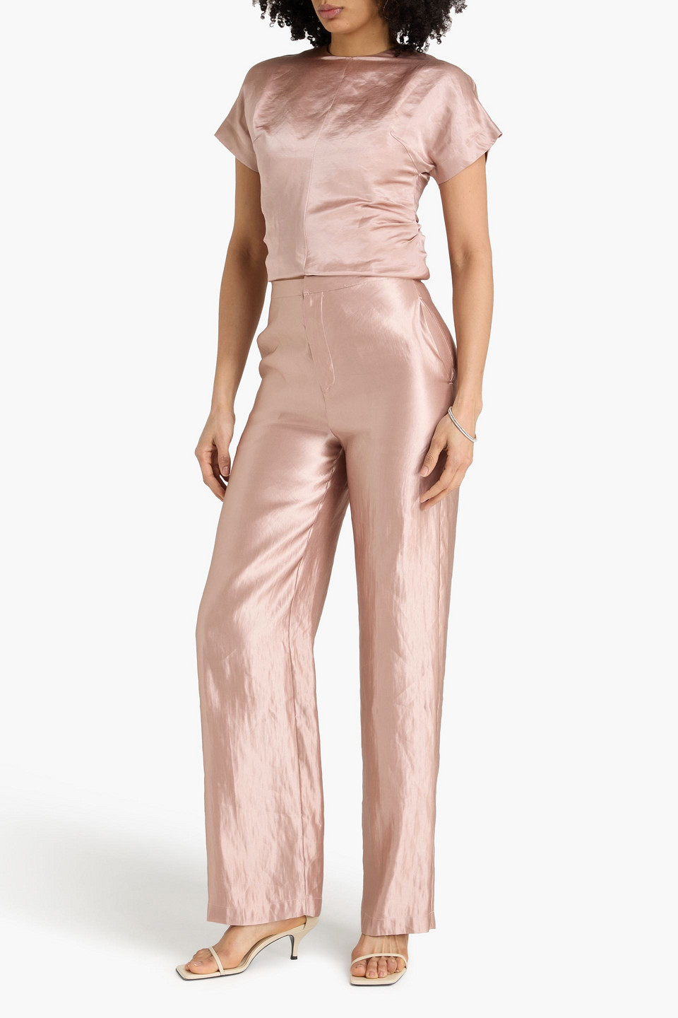  Loulou De Saison - Hose „sally“ Mit Geradem Bein Aus Baumwollsatin Aus Einer Leinen-seidenmischung - Pink - Xs 