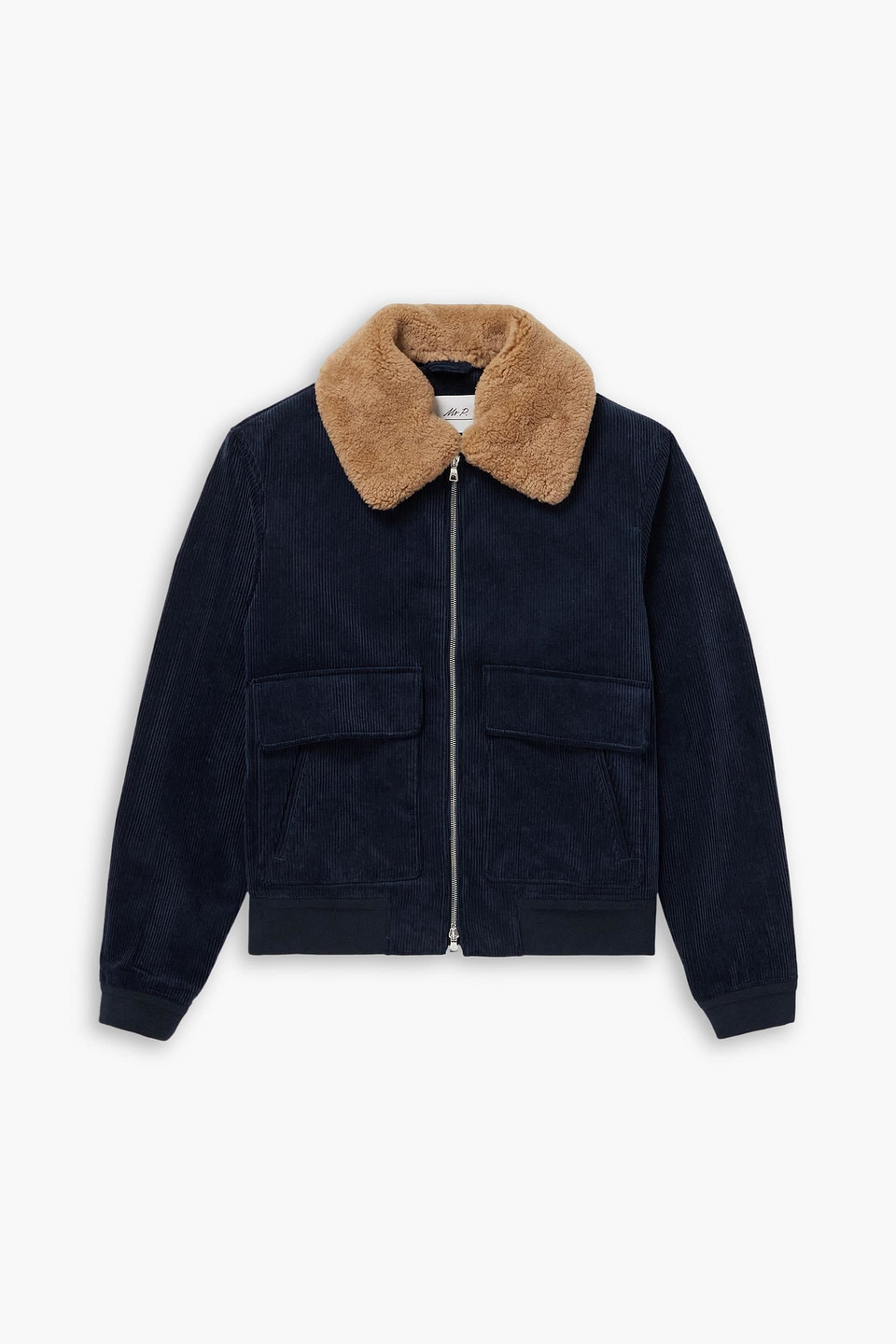 mr p. - shearling-trimmed cotton-corduroy bomber jacket - blue - s