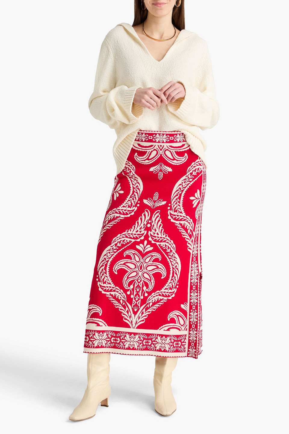  Farm Rio - Midirock Aus Jacquard-strick - Rot - Xxs 