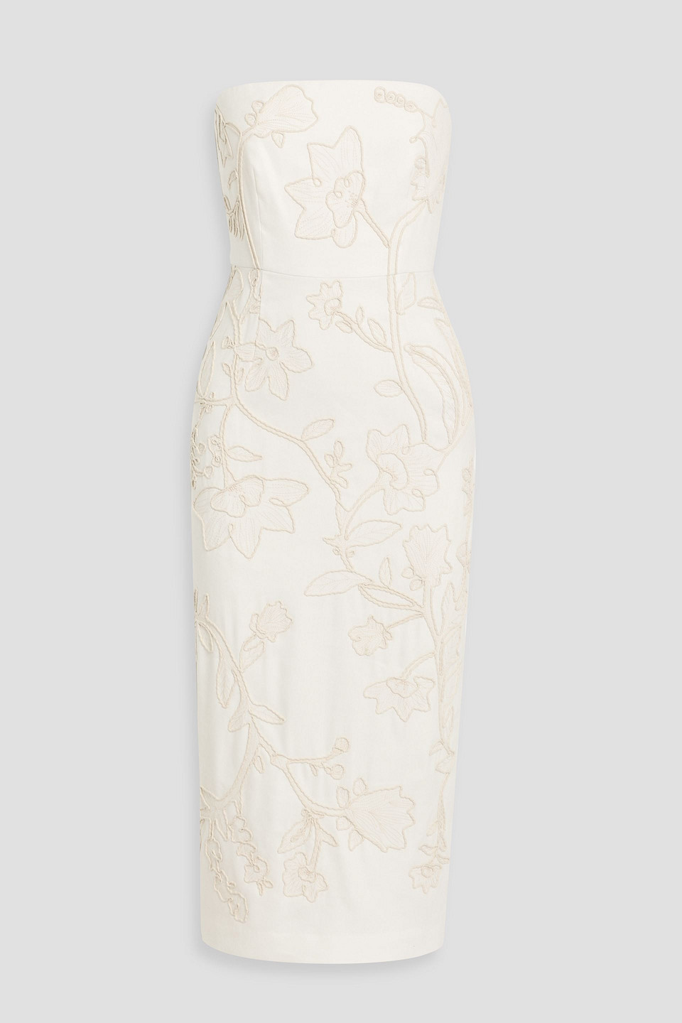 Veronica Beard Netia Strapless Embroidered Linen-blend Twill Midi Dress In White