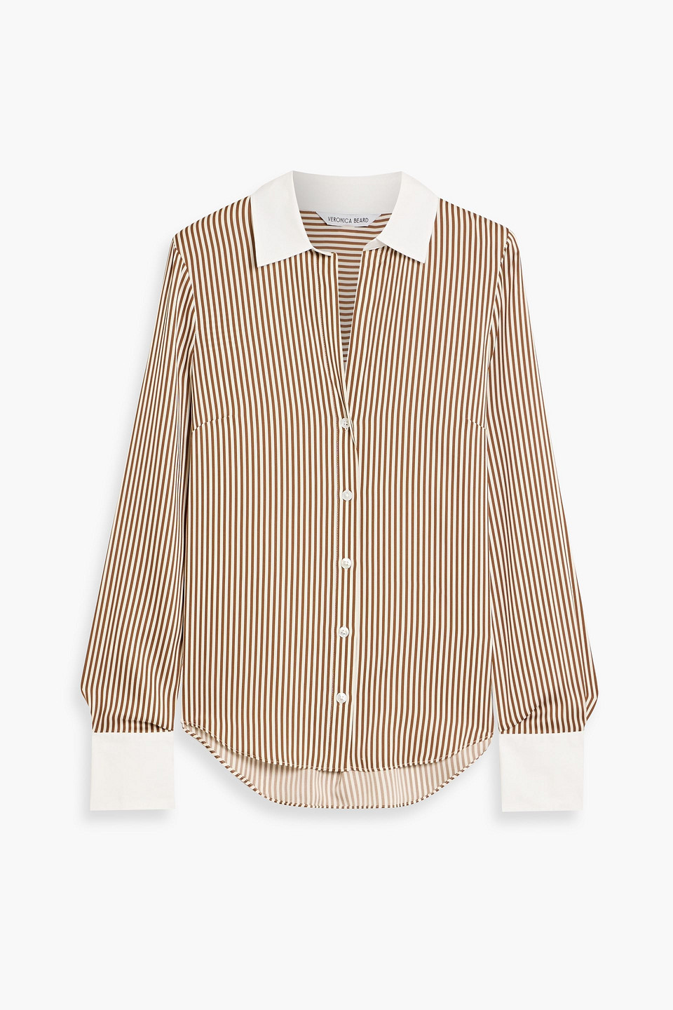 veronica beard - amelia poplin-trimmed striped silk-blend shirt - brown - us 0