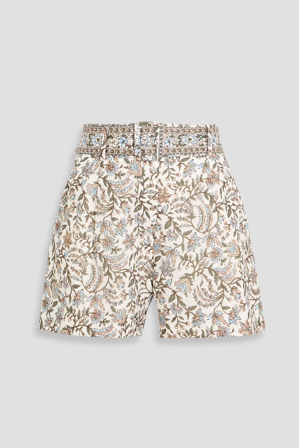 veronica beard - piper belted paisley-print ramie shorts - white - us 0