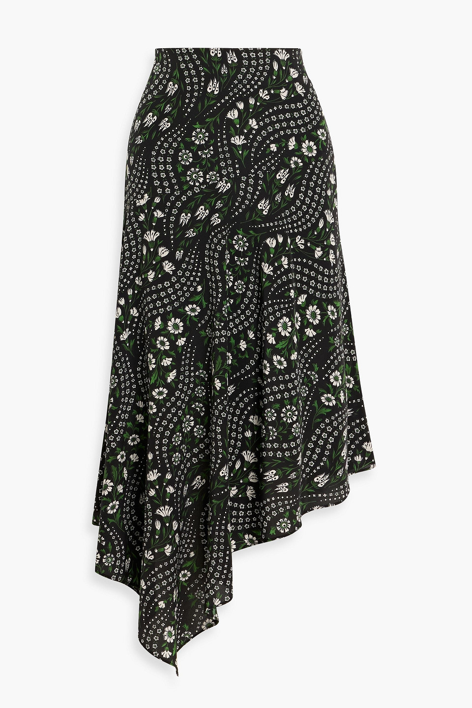 veronica beard - rosemary asymmetric floral-print silk-blend crepe de chine skirt - black - us 00