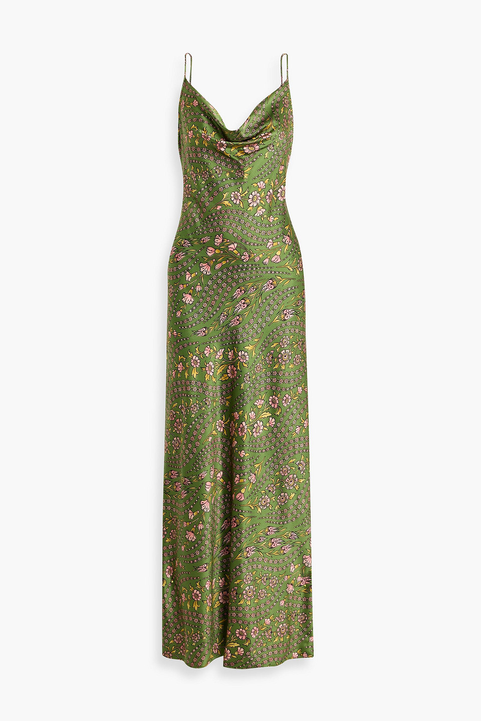 Veronica Beard Madison Draped Floral-print Silk-blend Satin Maxi Slip Dress In Green
