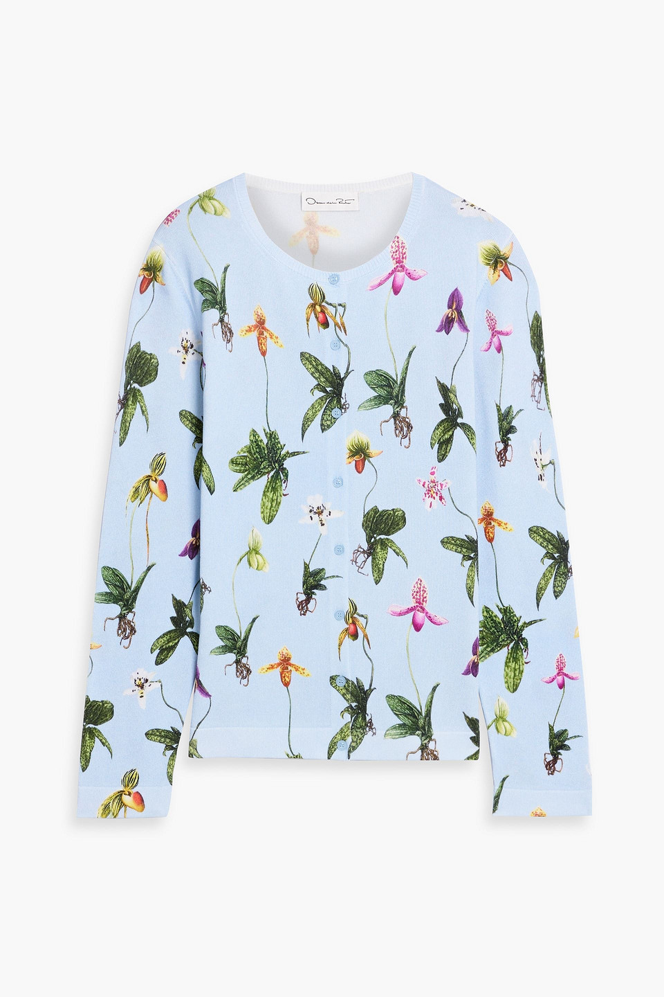 Oscar De La Renta Floral-print Cotton-blend Cardigan In Multi