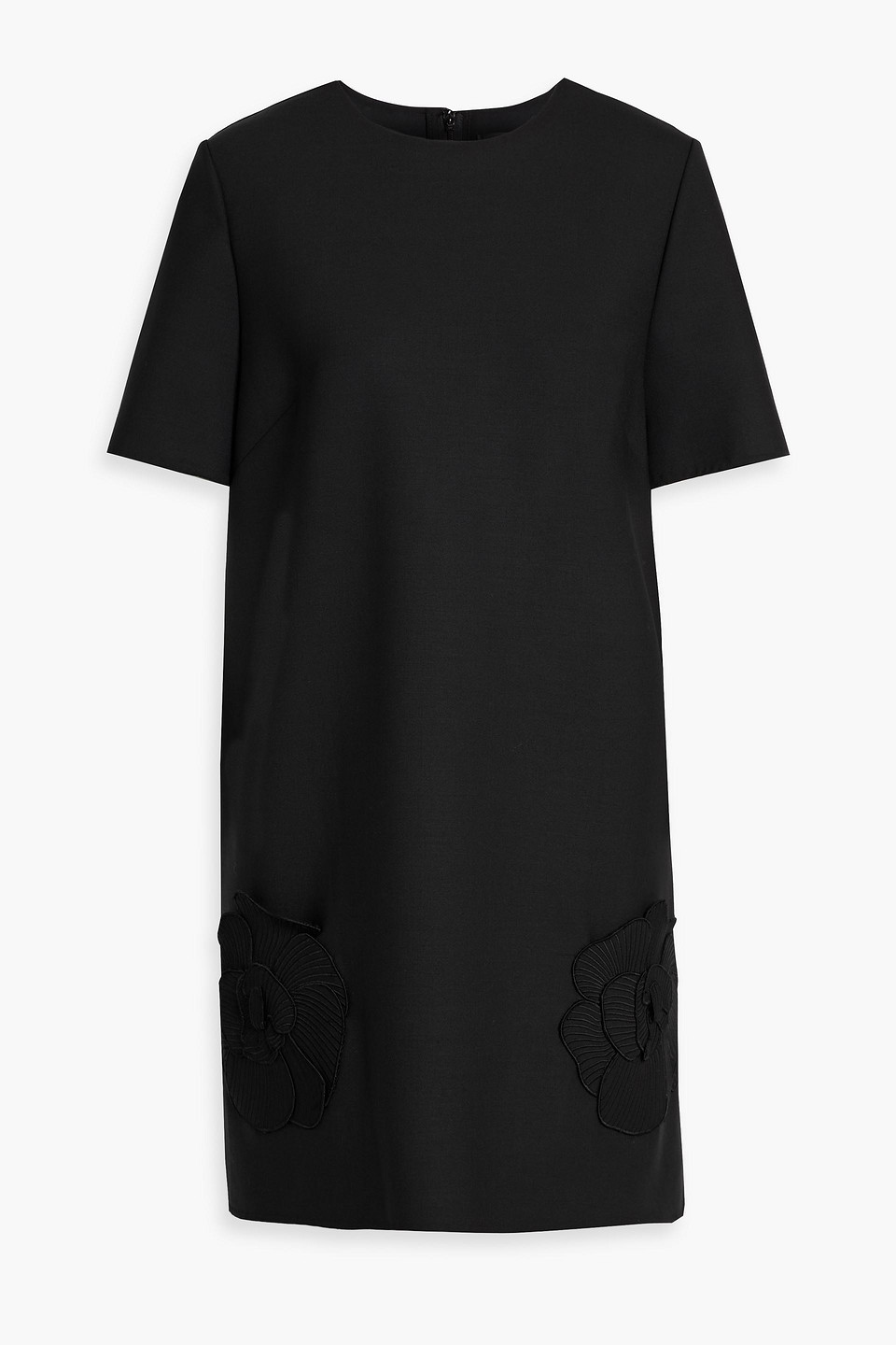 Oscar De La Renta Floral-appliquéd Wool-blend Mini Dress In Black