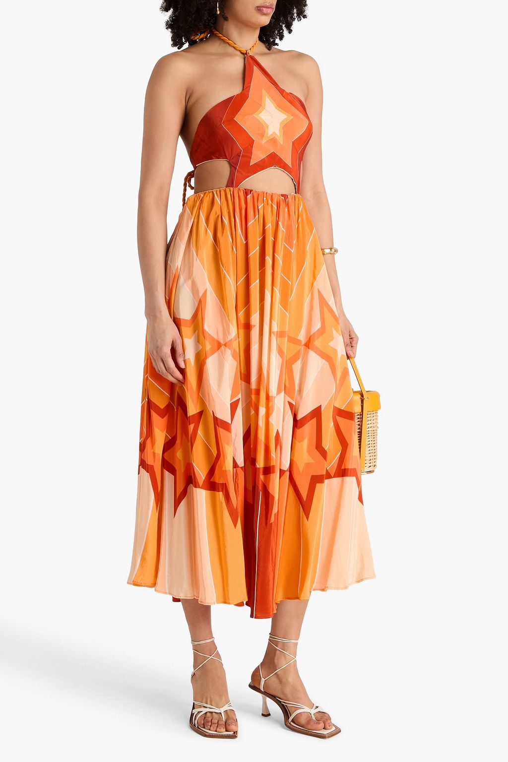 farm rio orange cut out dress Farm Rio Caramel Tie Front Cutout Midi Dress Taracotta Brown