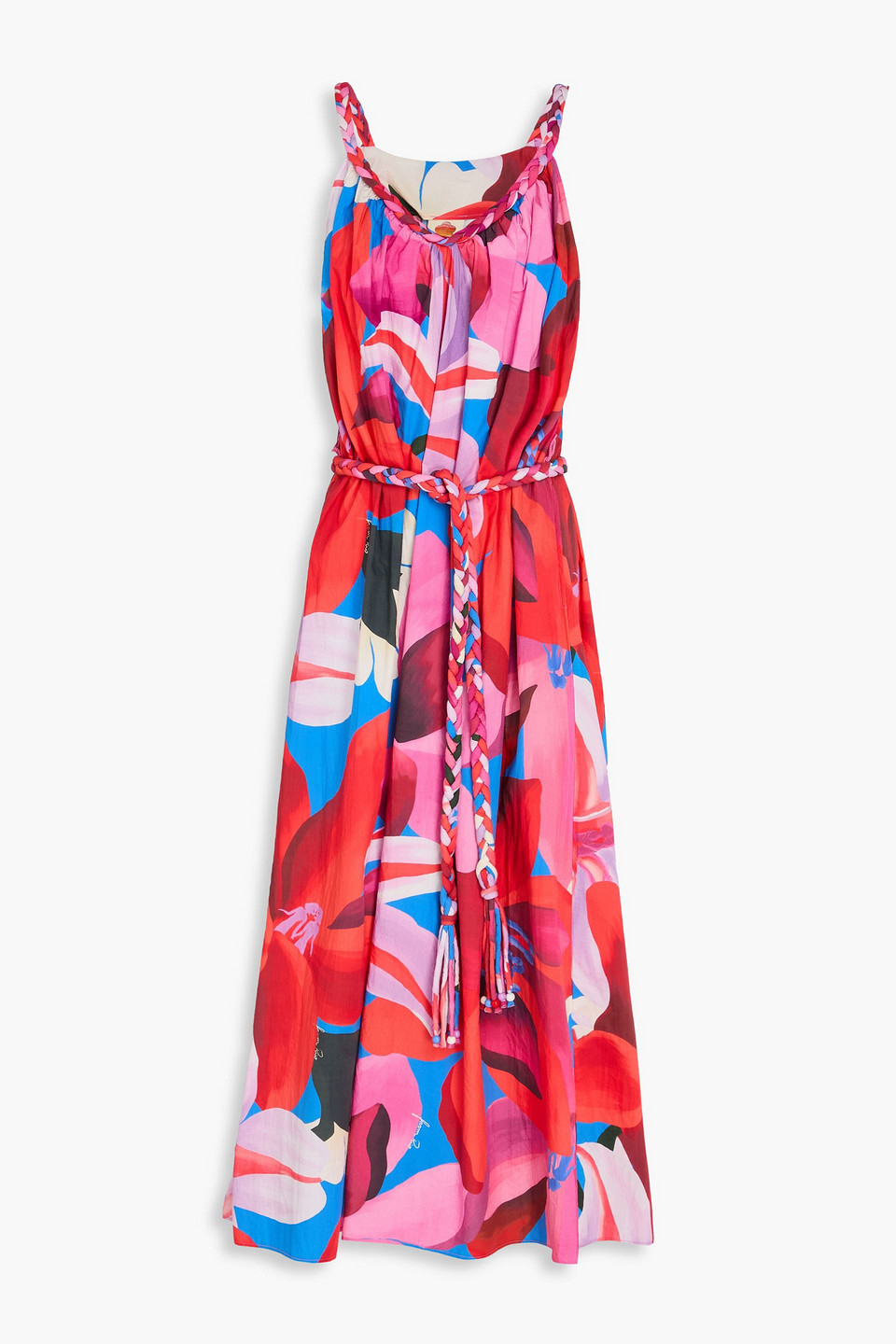 farm rio - printed cotton-poplin midi dress - multicolor - s
