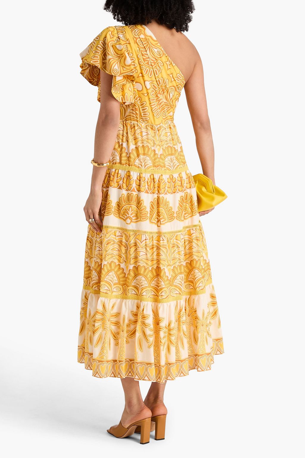 knee length dresses for ladies Farm Rio Golden Foliage One-Shoulder Maxi Dress