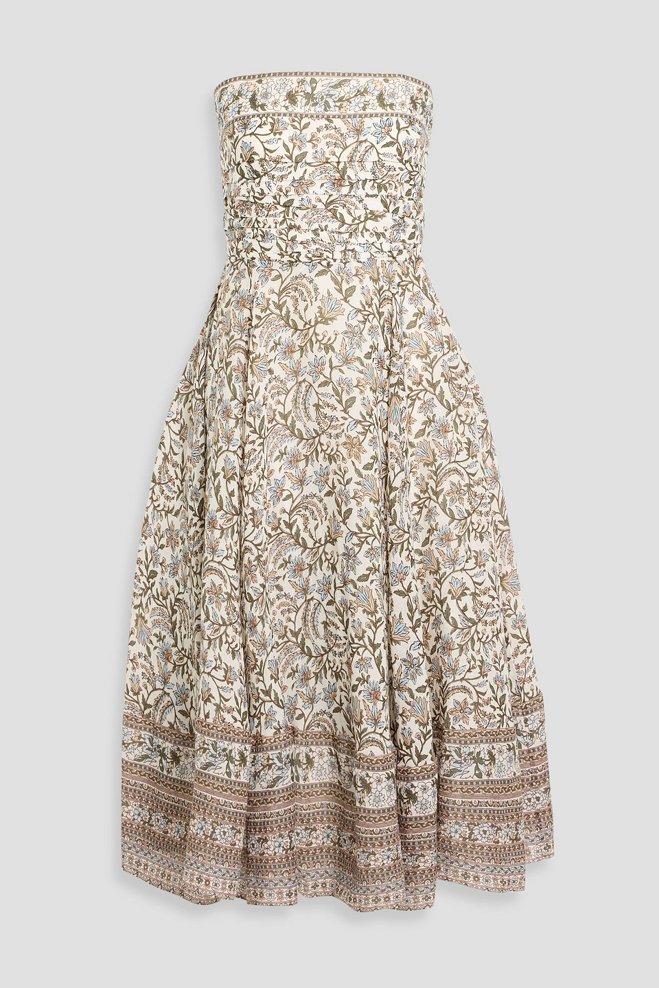 Veronica Beard Lana Strapless Floral-print Ramie Midi Dress In Brown